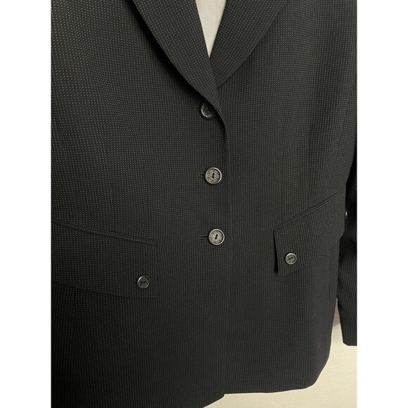 Tahari ASL  Sz 4 Petite Dotted Blazer Navy Black Button Front Notch Lined Career - Picture 3 of 13